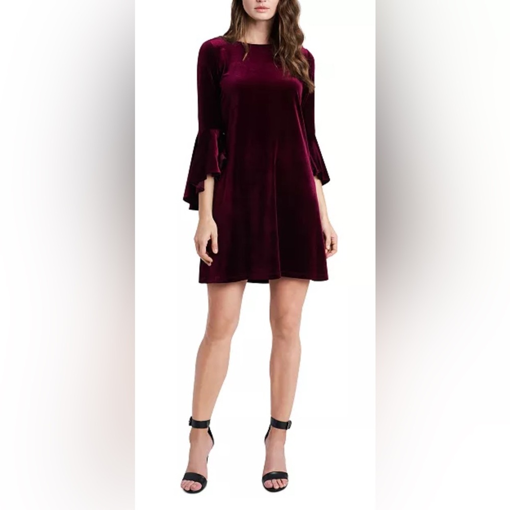 MSK
Velvet Bell-Sleeve Shift Dress Color: Wine SizeXL  but it fits L